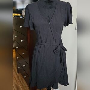 SO Black Mini Faux Wrap Dress Mini Short Sleeves Size Small